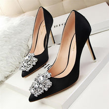 Load image into Gallery viewer, BIGTREE Bridal Wedding Shoes Faux Silk Satin Rhinestones Crystal Stiletto Heels