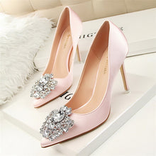 Load image into Gallery viewer, BIGTREE Bridal Wedding Shoes Faux Silk Satin Rhinestones Crystal Stiletto Heels