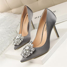 Load image into Gallery viewer, BIGTREE Bridal Wedding Shoes Faux Silk Satin Rhinestones Crystal Stiletto Heels