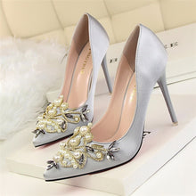 Load image into Gallery viewer, BIGTREE Bridal Wedding Shoes Faux Silk Satin Rhinestones Crystal Stiletto Heels