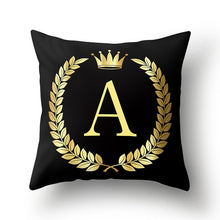 Load image into Gallery viewer, 43*43cm Black Golden Alphabet Letter Crown Polyester Cushion Cover Decorative Pillow