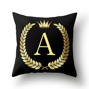 43*43cm Black Golden Alphabet Letter Crown Polyester Cushion Cover Decorative Pillow