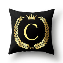 Load image into Gallery viewer, 43*43cm Black Golden Alphabet Letter Crown Polyester Cushion Cover Decorative Pillow
