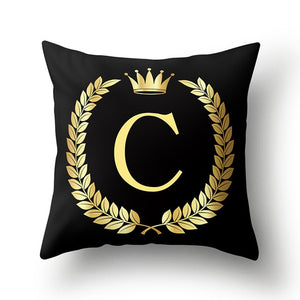 43*43cm Black Golden Alphabet Letter Crown Polyester Cushion Cover Decorative Pillow