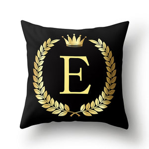 43*43cm Black Golden Alphabet Letter Crown Polyester Cushion Cover Decorative Pillow