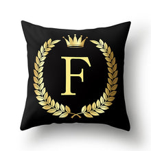 Load image into Gallery viewer, 43*43cm Black Golden Alphabet Letter Crown Polyester Cushion Cover Decorative Pillow
