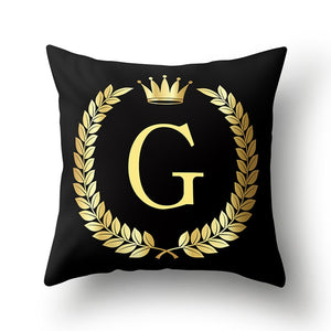 43*43cm Black Golden Alphabet Letter Crown Polyester Cushion Cover Decorative Pillow