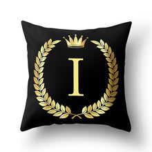 Load image into Gallery viewer, 43*43cm Black Golden Alphabet Letter Crown Polyester Cushion Cover Decorative Pillow