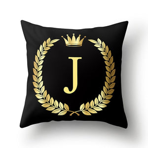 43*43cm Black Golden Alphabet Letter Crown Polyester Cushion Cover Decorative Pillow
