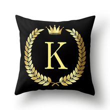 Load image into Gallery viewer, 43*43cm Black Golden Alphabet Letter Crown Polyester Cushion Cover Decorative Pillow