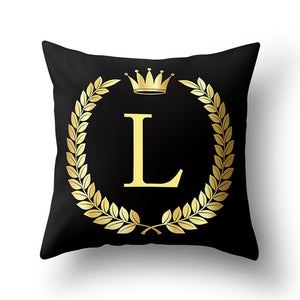 43*43cm Black Golden Alphabet Letter Crown Polyester Cushion Cover Decorative Pillow