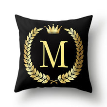 Load image into Gallery viewer, 43*43cm Black Golden Alphabet Letter Crown Polyester Cushion Cover Decorative Pillow