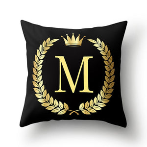43*43cm Black Golden Alphabet Letter Crown Polyester Cushion Cover Decorative Pillow