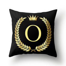 Load image into Gallery viewer, 43*43cm Black Golden Alphabet Letter Crown Polyester Cushion Cover Decorative Pillow