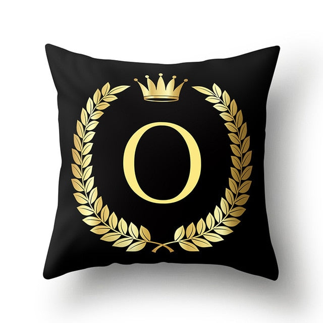 43*43cm Black Golden Alphabet Letter Crown Polyester Cushion Cover Decorative Pillow