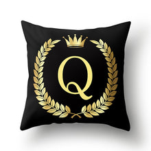 Load image into Gallery viewer, 43*43cm Black Golden Alphabet Letter Crown Polyester Cushion Cover Decorative Pillow