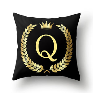 43*43cm Black Golden Alphabet Letter Crown Polyester Cushion Cover Decorative Pillow