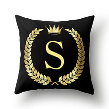 Load image into Gallery viewer, 43*43cm Black Golden Alphabet Letter Crown Polyester Cushion Cover Decorative Pillow