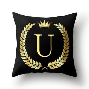 43*43cm Black Golden Alphabet Letter Crown Polyester Cushion Cover Decorative Pillow
