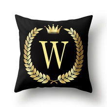 Load image into Gallery viewer, 43*43cm Black Golden Alphabet Letter Crown Polyester Cushion Cover Decorative Pillow