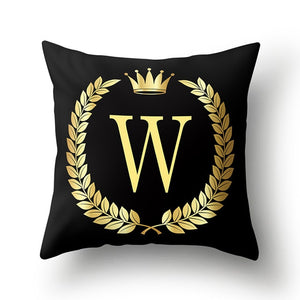 43*43cm Black Golden Alphabet Letter Crown Polyester Cushion Cover Decorative Pillow