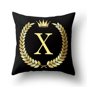 43*43cm Black Golden Alphabet Letter Crown Polyester Cushion Cover Decorative Pillow