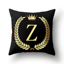 Load image into Gallery viewer, 43*43cm Black Golden Alphabet Letter Crown Polyester Cushion Cover Decorative Pillow