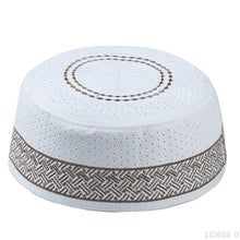 Load image into Gallery viewer, 56-59cm Muslim Man Prayer Hat embroidery Islamic male hat Saudi Arabia caps Cotton