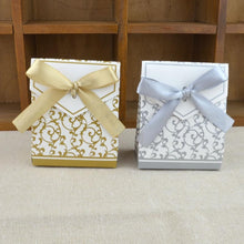 Load image into Gallery viewer, 10Pcs/lot Creative Gold Silver Paper Boxs With Gold Ribbon Wedding Favours Birthday Party Gift Candy Bags Packaging Supplies