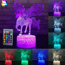 Load image into Gallery viewer, 3W Remote Or Touch Control 3D LED Night Light Unicorn Shaped Table Desk Lamp Xmas Home Decoration  Lovely Gifts For Kids D23