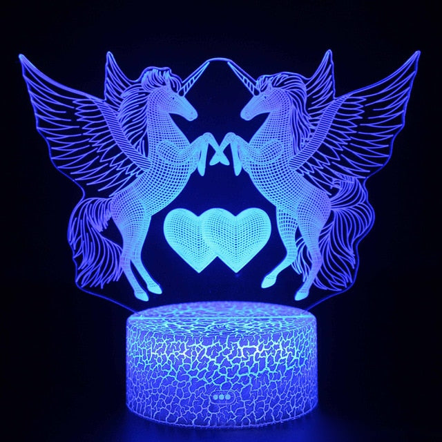 3W Remote Or Touch Control 3D LED Night Light Unicorn Shaped Table Desk Lamp Xmas Home Decoration  Lovely Gifts For Kids D23
