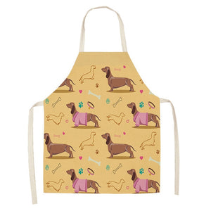1 Pc Cotton Linen BullDog Dog Print Kitchen Aprons Unisex Dinner Party Cooking Cleaning Apron