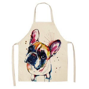 1 Pc Cotton Linen BullDog Dog Print Kitchen Aprons Unisex Dinner Party Cooking Cleaning Apron