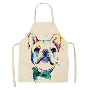 1 Pc Cotton Linen BullDog Dog Print Kitchen Aprons Unisex Dinner Party Cooking Cleaning Apron