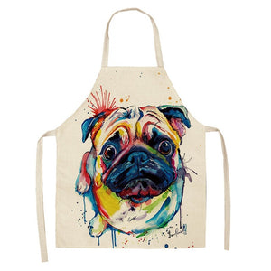1 Pc Cotton Linen BullDog Dog Print Kitchen Aprons Unisex Dinner Party Cooking Cleaning Apron