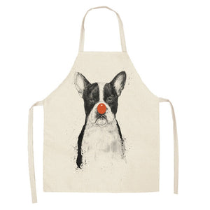 1 Pc Cotton Linen BullDog Dog Print Kitchen Aprons Unisex Dinner Party Cooking Cleaning Apron