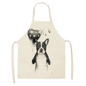 1 Pc Cotton Linen BullDog Dog Print Kitchen Aprons Unisex Dinner Party Cooking Cleaning Apron