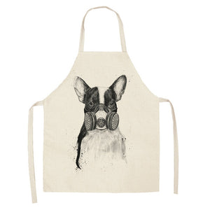 1 Pc Cotton Linen BullDog Dog Print Kitchen Aprons Unisex Dinner Party Cooking Cleaning Apron