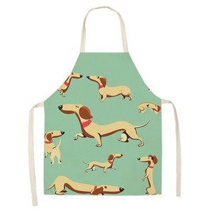 1 Pc Cotton Linen BullDog Dog Print Kitchen Aprons Unisex Dinner Party Cooking Cleaning Apron
