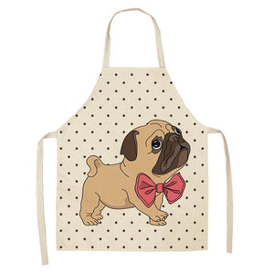 1 Pc Cotton Linen BullDog Dog Print Kitchen Aprons Unisex Dinner Party Cooking Cleaning Apron
