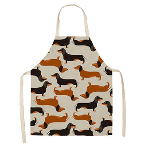 1 Pc Cotton Linen BullDog Dog Print Kitchen Aprons Unisex Dinner Party Cooking Cleaning Apron