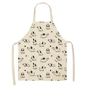 1 Pc Cotton Linen BullDog Dog Print Kitchen Aprons Unisex Dinner Party Cooking Cleaning Apron