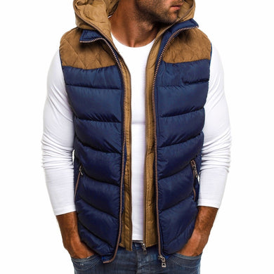 Brand Winter Men's Warm Tunic sleeveless Vest men cotton hooded jacket male zipper Waistcoat for Autumn male gilet homme#G8