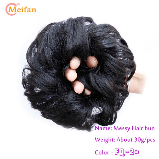 MEIFAN High Temperature Fiber Synthetic Fake Hair Bun Extension Nature Hair Elastic rubber Band Donut Scrunchies Curly Chignon