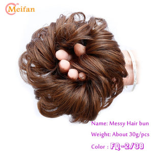 MEIFAN High Temperature Fiber Synthetic Fake Hair Bun Extension Nature Hair Elastic rubber Band Donut Scrunchies Curly Chignon