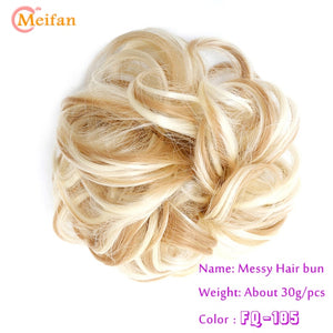 MEIFAN High Temperature Fiber Synthetic Fake Hair Bun Extension Nature Hair Elastic rubber Band Donut Scrunchies Curly Chignon