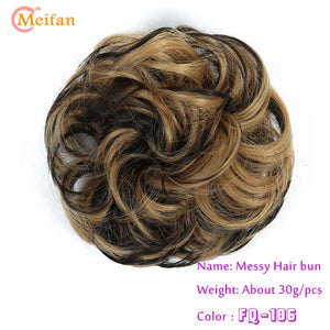 MEIFAN High Temperature Fiber Synthetic Fake Hair Bun Extension Nature Hair Elastic rubber Band Donut Scrunchies Curly Chignon