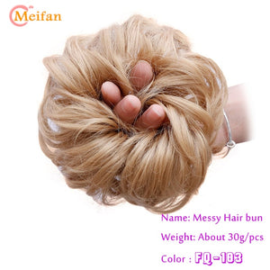 MEIFAN High Temperature Fiber Synthetic Fake Hair Bun Extension Nature Hair Elastic rubber Band Donut Scrunchies Curly Chignon