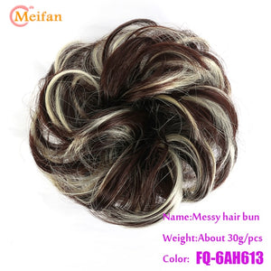 MEIFAN High Temperature Fiber Synthetic Fake Hair Bun Extension Nature Hair Elastic rubber Band Donut Scrunchies Curly Chignon