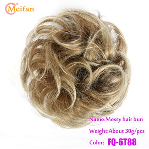 MEIFAN High Temperature Fiber Synthetic Fake Hair Bun Extension Nature Hair Elastic rubber Band Donut Scrunchies Curly Chignon